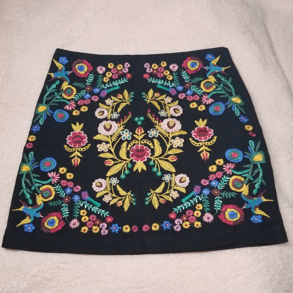 Bohemian Embroidered Mini Skirt